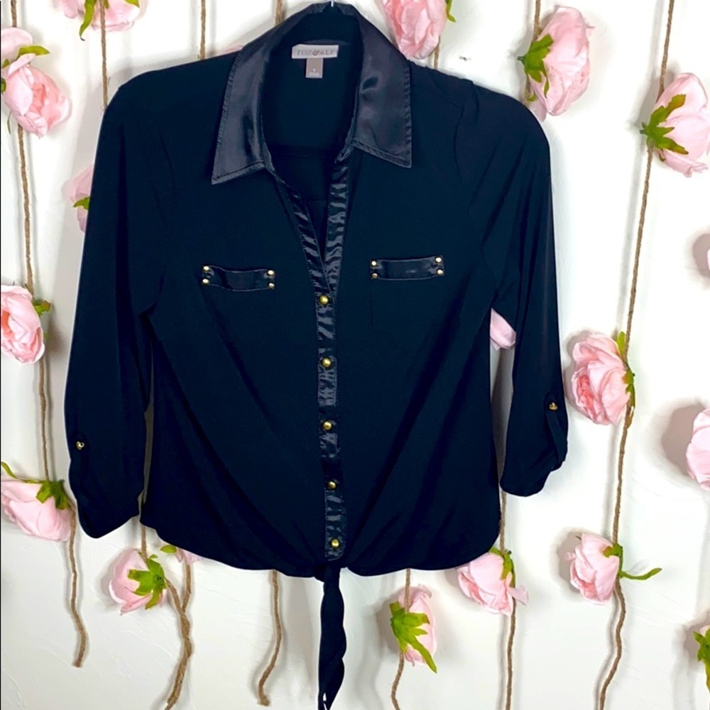 Black Tie Front Blouse